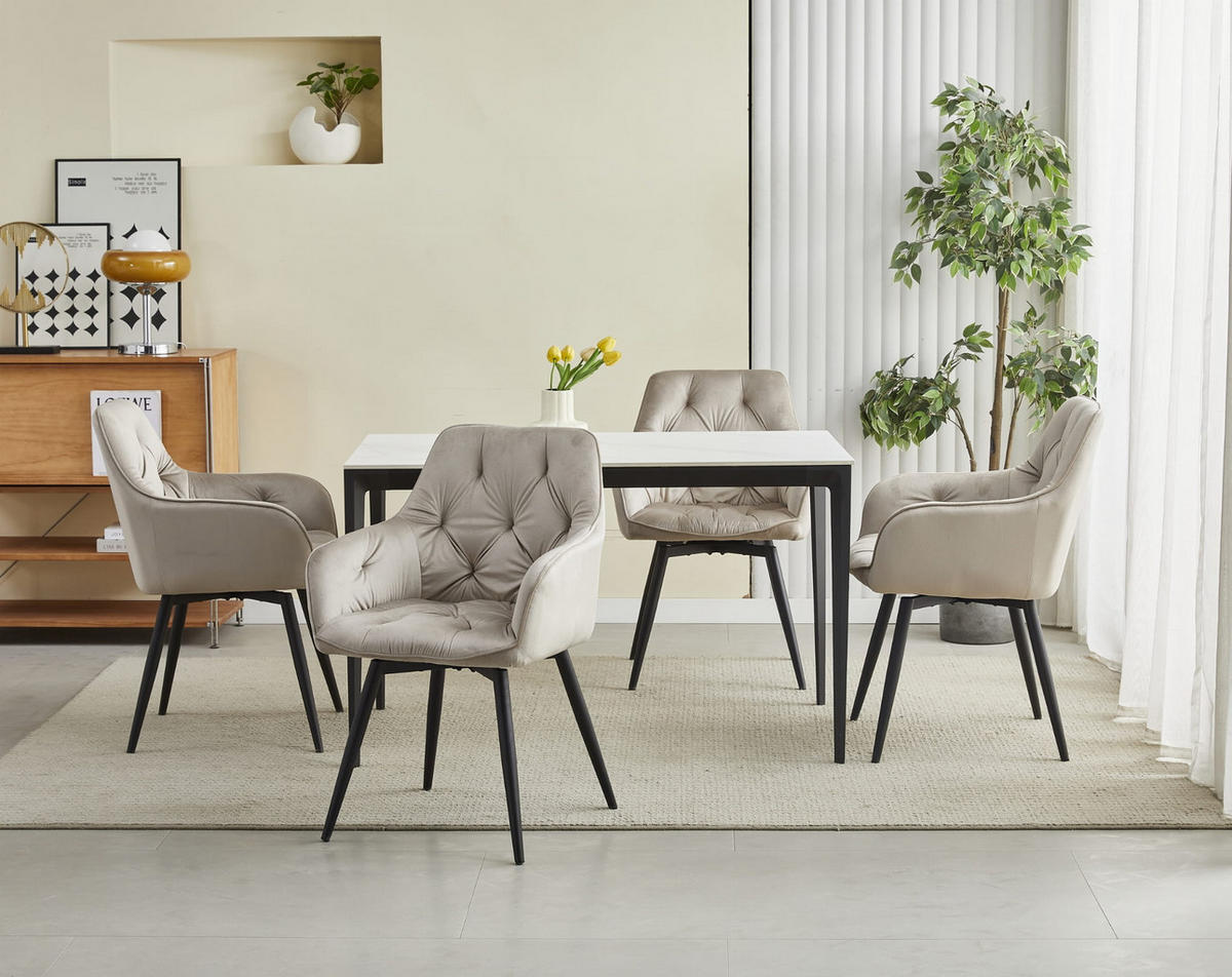 ESSZIMMERSTUHL LUKK360 dunkelbeiger Sitz, schwarze Beine - Beige/Schwarz, Textil (56/84/61cm) - Valora