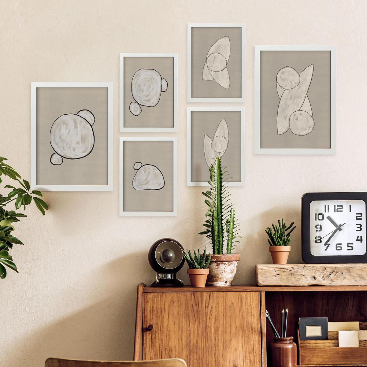 POSTER Set Mit 6 Kosmische Kontur In Form Abstracts Ästhetische Dekorative Gemälde Für Ihr Wohnzimmer, Schlafzimmer, Zuhause A3 & A4 Weißer Rahmen - Weiß, Papier (29/3cm) - Nacnic