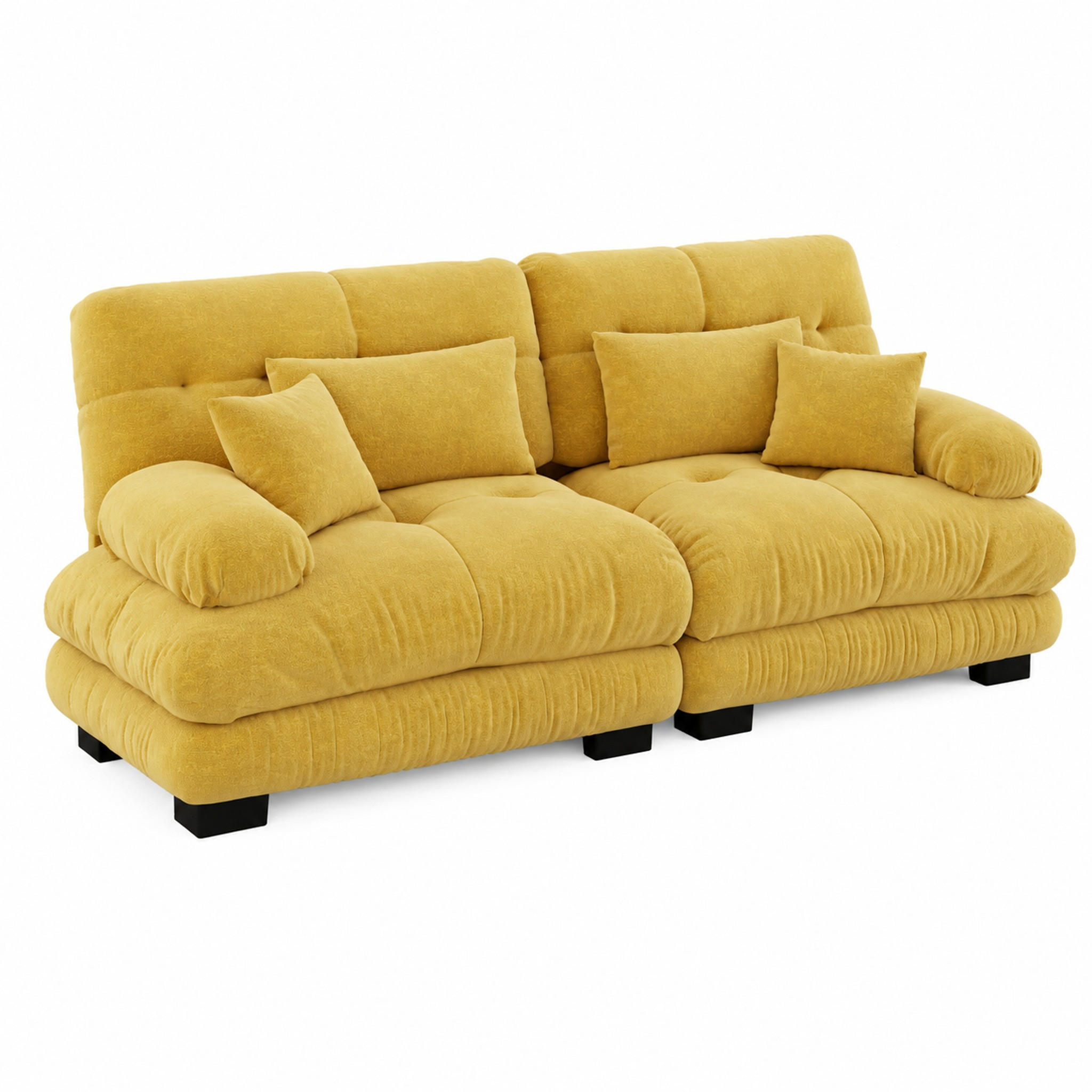 SOFA modular Chenille Yellow mit 4 Kissen - Gelb, Kunststoff (77/81/220cm) - Meubliv