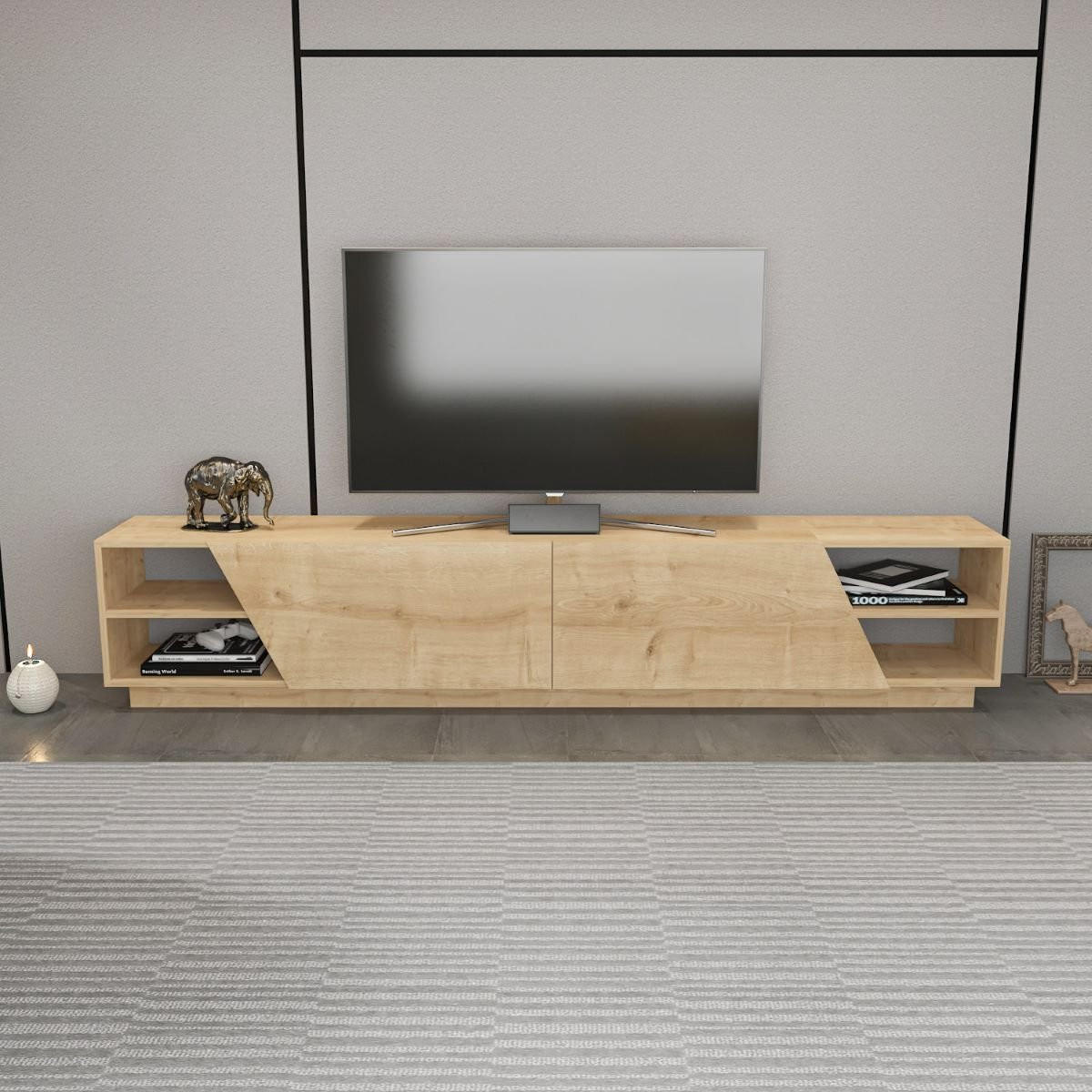 TV-MÖBEL 4 Regale 2 Türen L240 cm - Rhodes - Eichefarben, Holzwerkstoff (37.1/47.4/240cm) - Calicosy