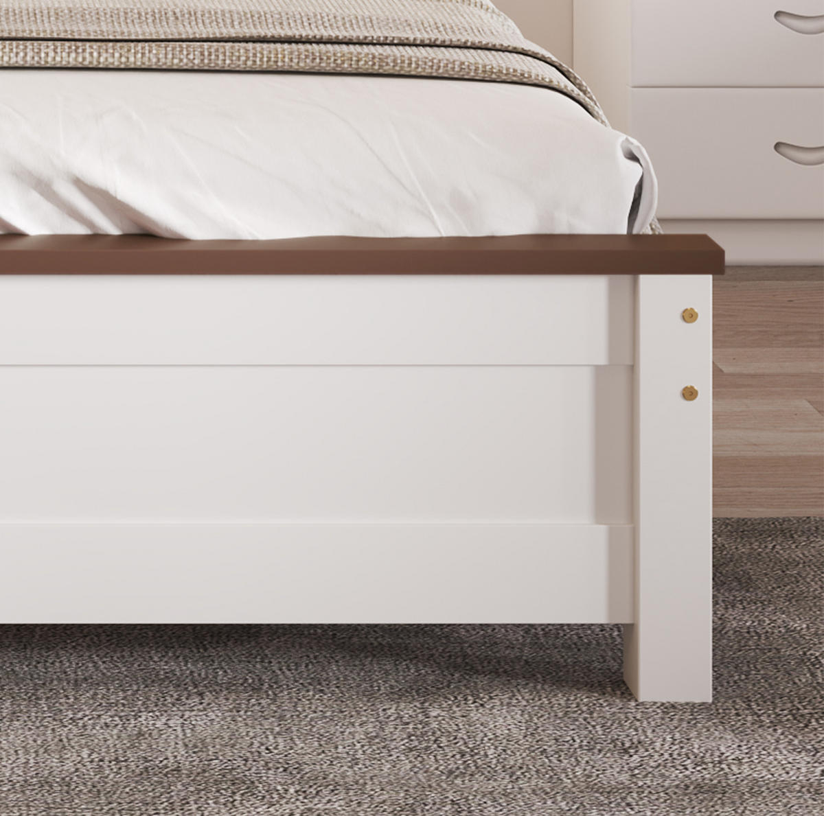 JEDNOLÔŽKOVÁ posteľ 90/200 cm biela z masívneho borovicového dreva a MDF so zdobeným čelom a stredovými nohami - biela, drevo (90/200cm) - OKWISH