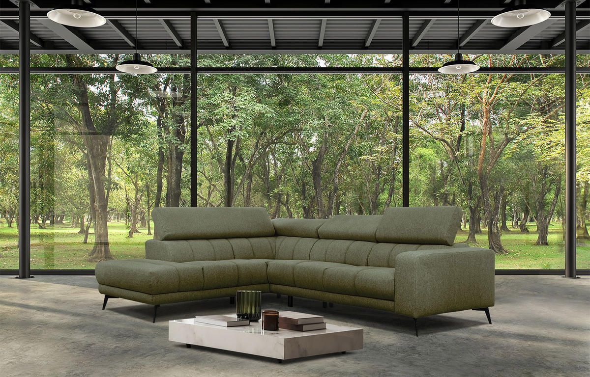 ECKSOFA MORELLO 5-Sitzer, olivgrün - Schwarz/Olivgrün, Holzwerkstoff/Textil (158/269cm) - Courtois Laville
