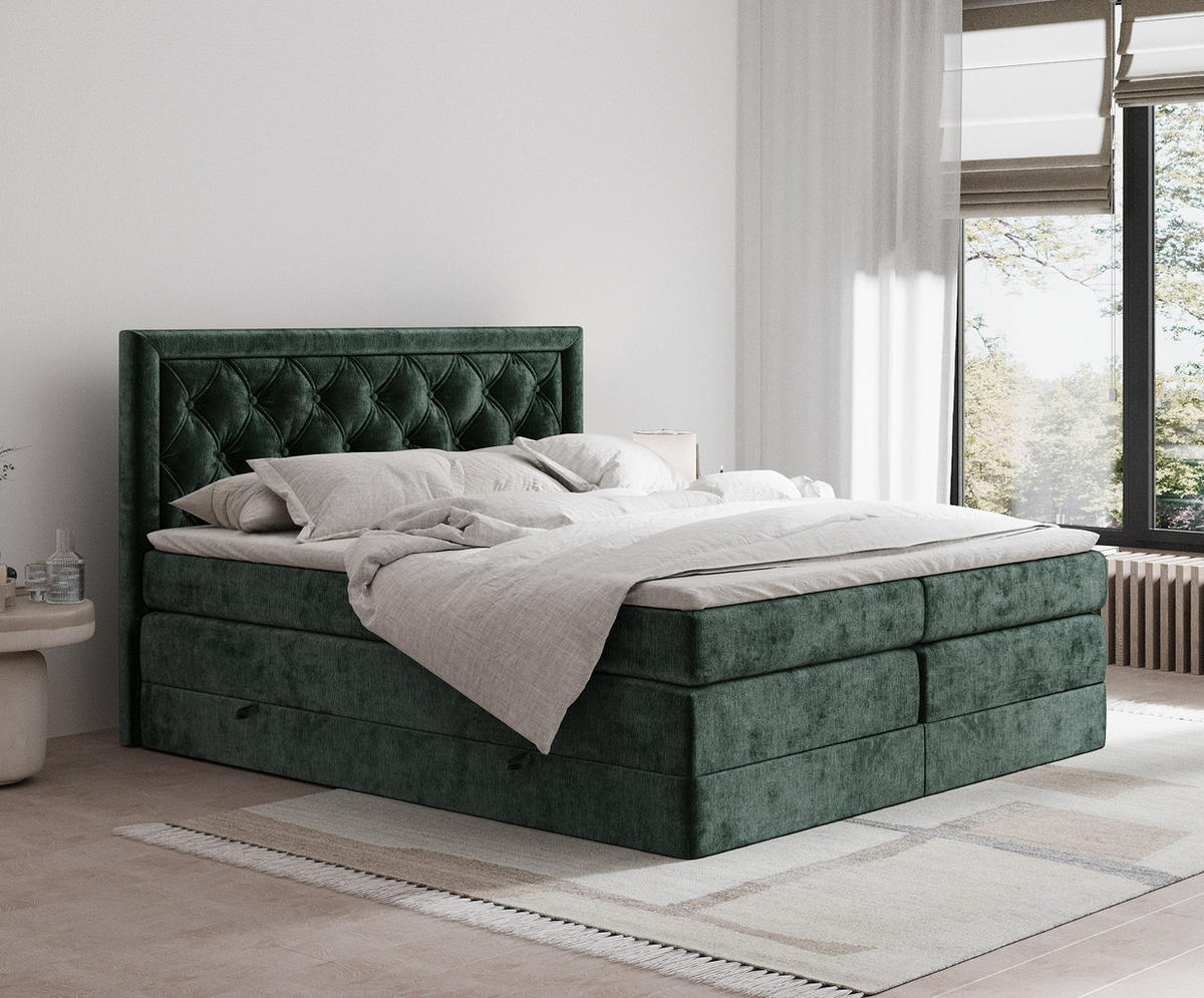 BOXSPRINGBETT Aurelia Grün 140/200 cm - Schwarz/Grün, Holz/Holzwerkstoff (140/200cm) - Maison de Reve