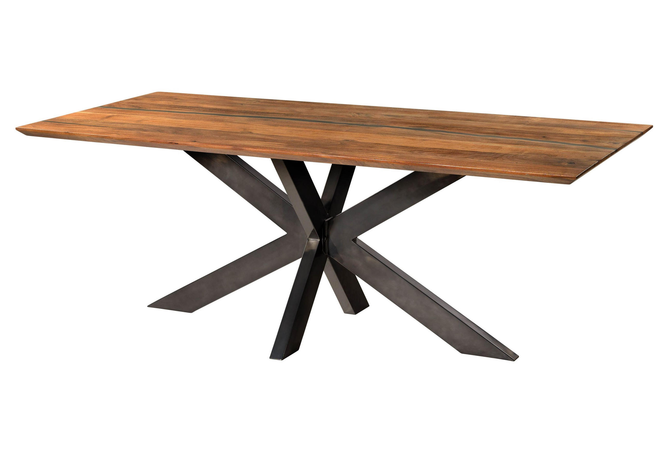 ESSTISCH Akazie 180x90x74 natur lackiert / Epoxid schwarz, Kreuzgestell anthrazit glänzend EPOXY - Naturfarben, Holz (180/90/74cm) - Massivmoebel24