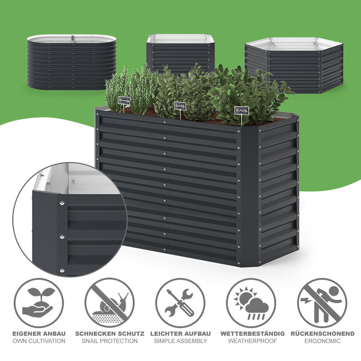 HOCHBEET Anthrazit 120 x 60 cm - Anthrazit, Metall (120/80/60cm) - OK-Living