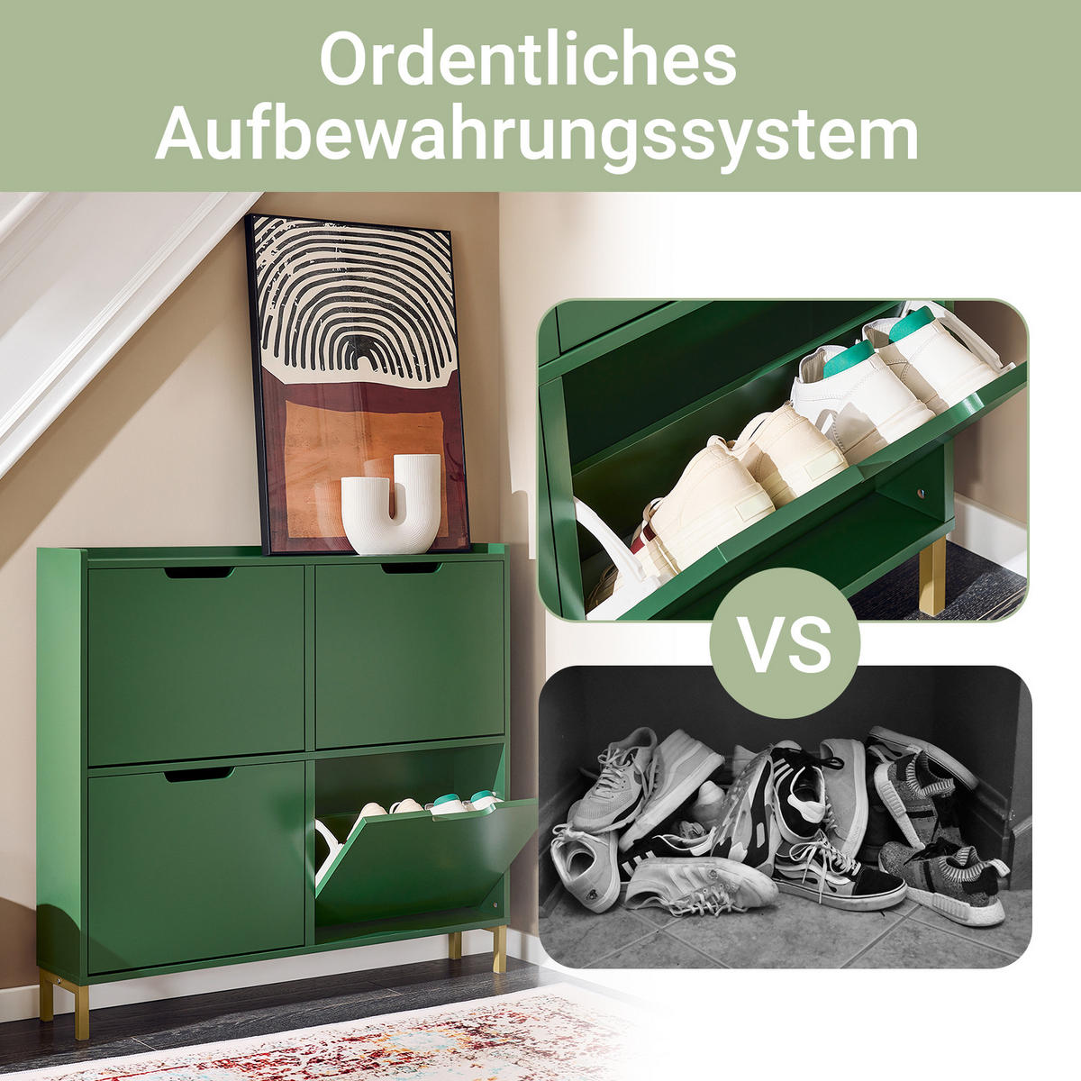 SCHUHSCHRANK Dunkelgrün - Dunkelgrün, Holzwerkstoff/Metall (100/91/19cm) - SoBuy