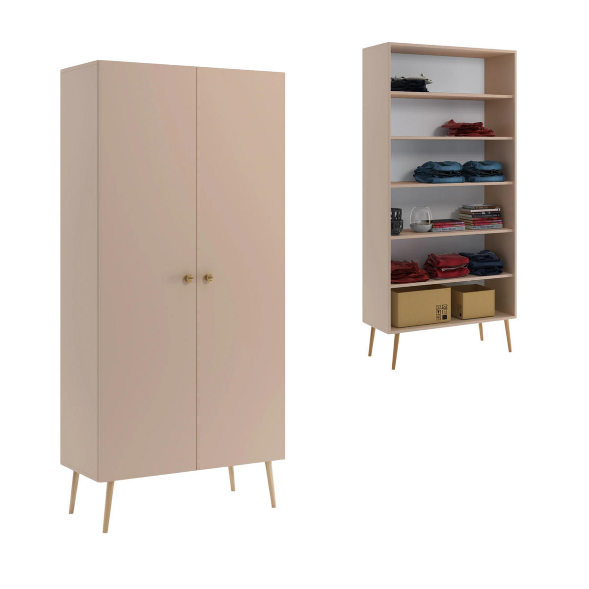 KLEIDERSCHRANK NATURA, 87 cm, Beige Macchiato, mit 5 Fächern - Beige, Holz (87/212/41cm) - Excellent Home
