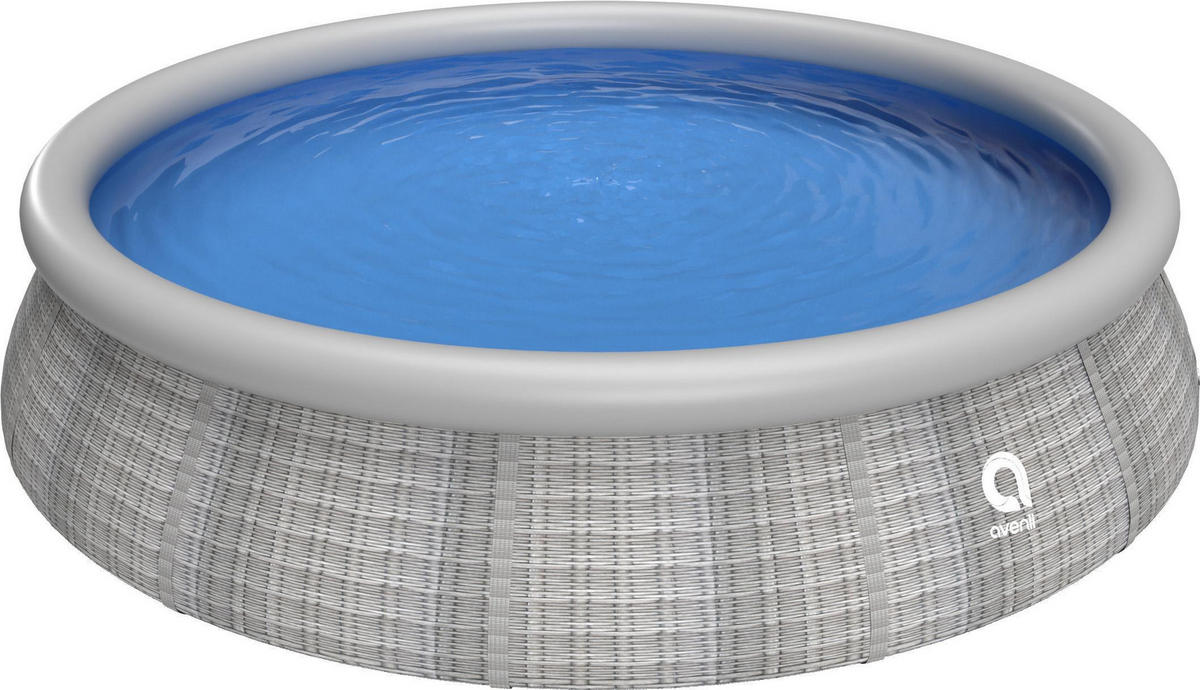POOL Aufstellpool Prompt Set rund 396 x 84 cm rattan-grau ohne Filterpumpe - Grau, Kunststoff (396/84/396cm) - Avenli