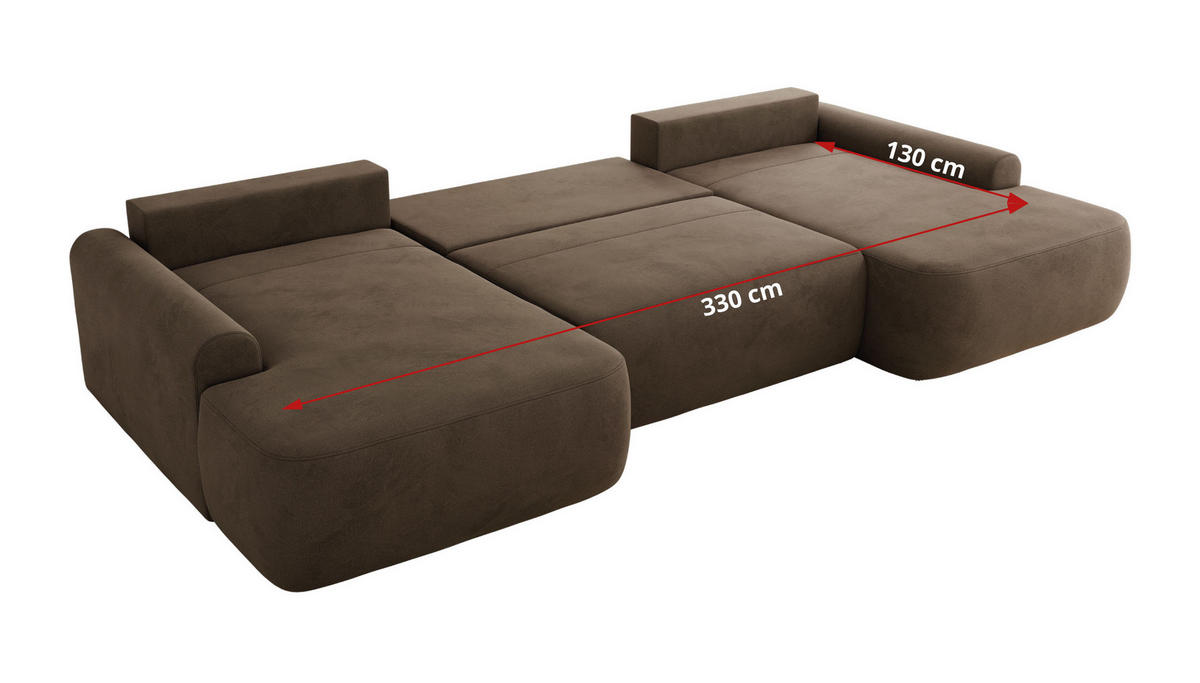 WOHNLANDSCHAFT CUBO U Braun Velvet - Schwarz/Braun, Kunststoff/Textil (370/100/187cm) - MKS