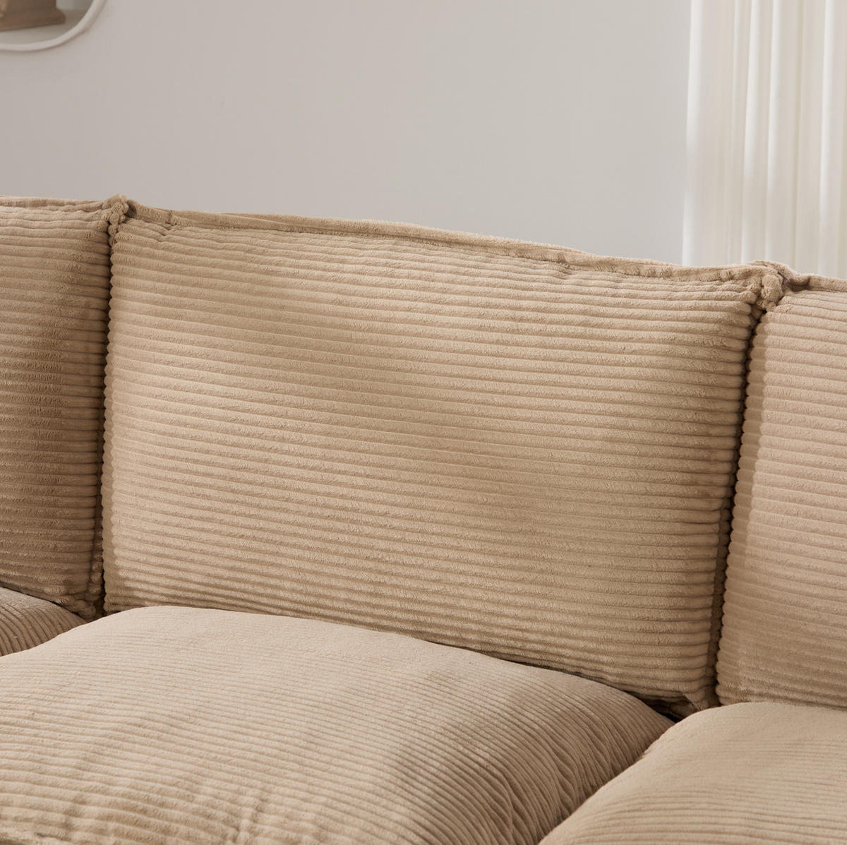 MODULÁRNÍ 3místná pohovka z manšestru 260x132x84 cm khaki s taburetem, USB-C portem a bočními kapsami - béžová, textil (132/260cm) - Modfu