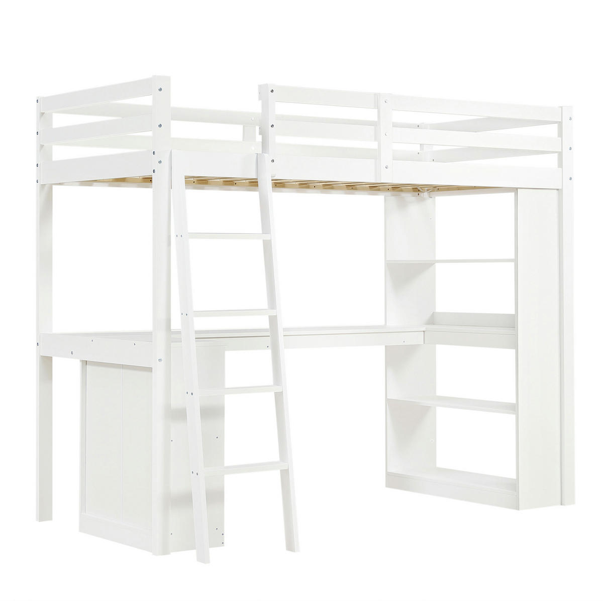 HOCHBETT 90/200 cm mit Ablageregal, Filztuch, Ecktischplatte und Sicherheitsgeländer, Weiß - Weiß, Holzwerkstoff (90/200cm) - Redom