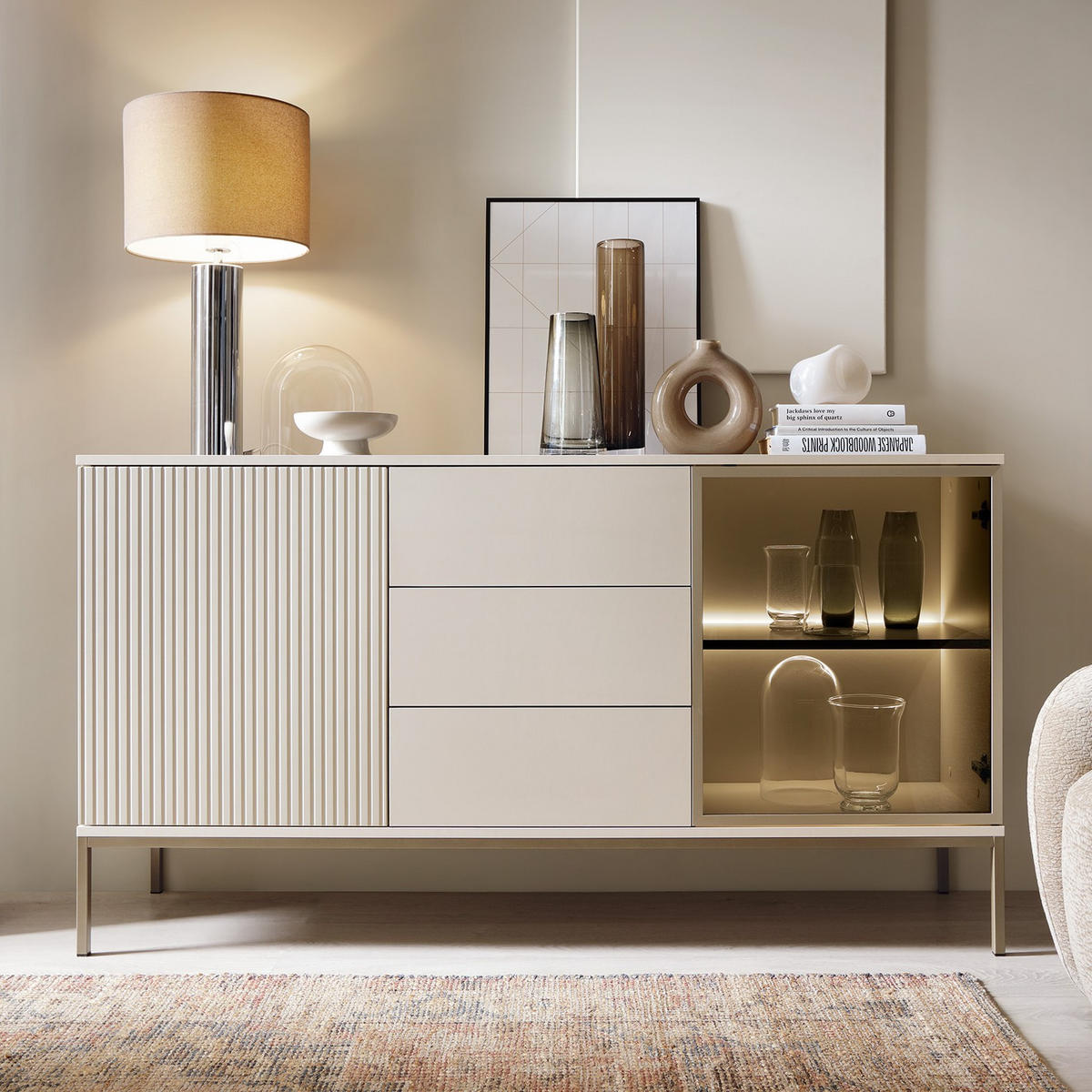 KOMMODE Lagos 154 cm mit drei Schubladen Kaschmir - Kaschmir, Holzwerkstoff/Metall (154/83/39cm) - Ravio