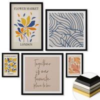 WANDBILDER 5er-Set - 50x50 cm & 20x30 cm & 40x60 cm Schwarzer Rahmen - Moderne abstrakte Blumen - Schwarz, Kunststoff (40/60cm) - ArtPrintCave