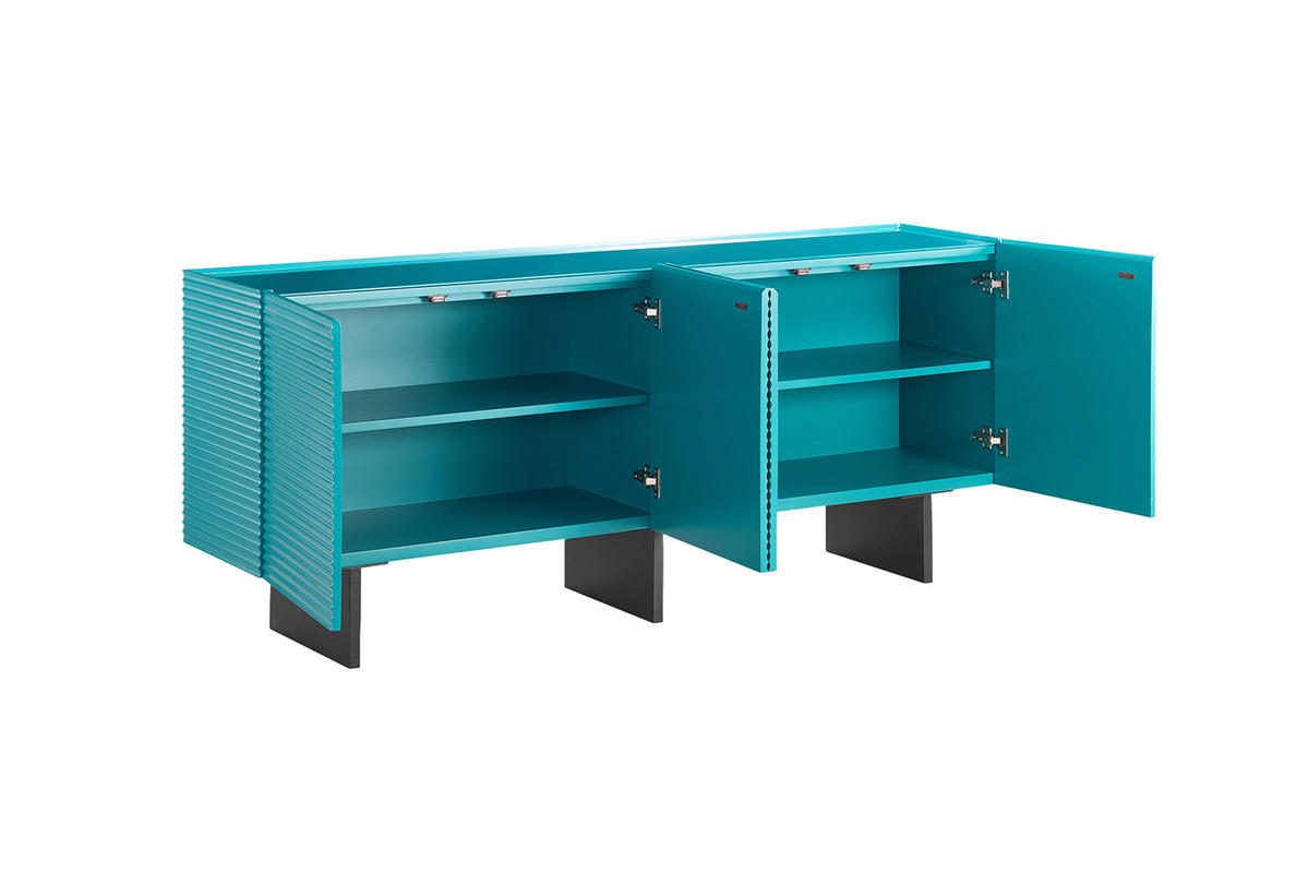 SIDEBOARD LYNN Blau Holz - Blau/Schwarz, Holzwerkstoff/Metall (180/75/40cm) - KAWOLA