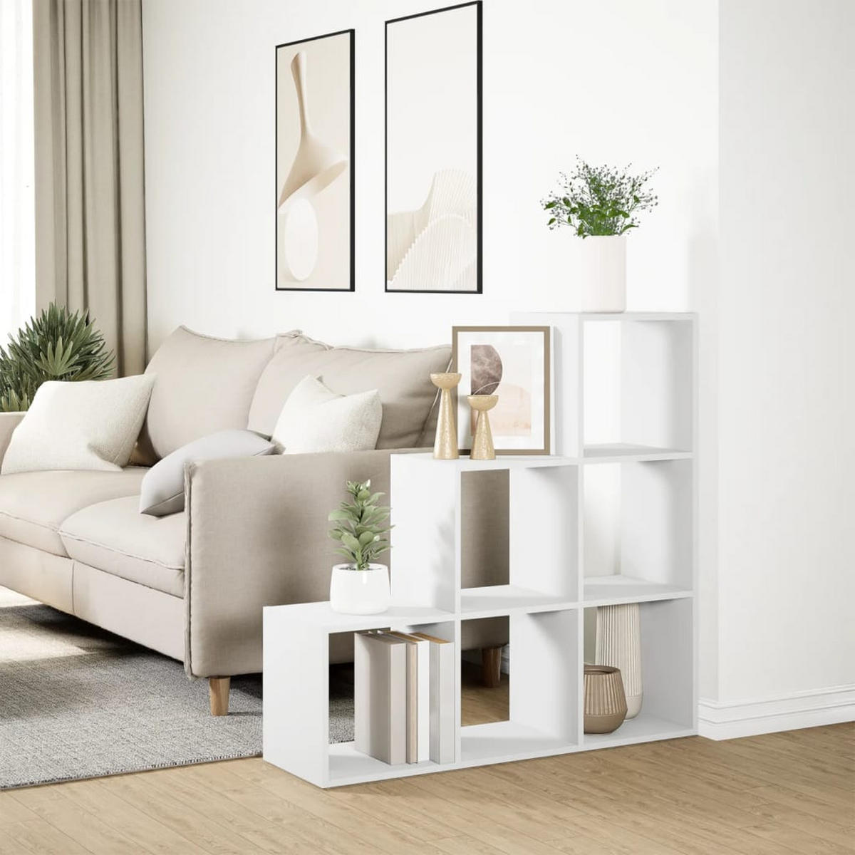 RAUMTEILER Bücherregal 3-Stufig Weiss 99/29/99 Cm Holzwerkstoff - Weiß, Holzwerkstoff (99/99/29cm) - vidaXL
