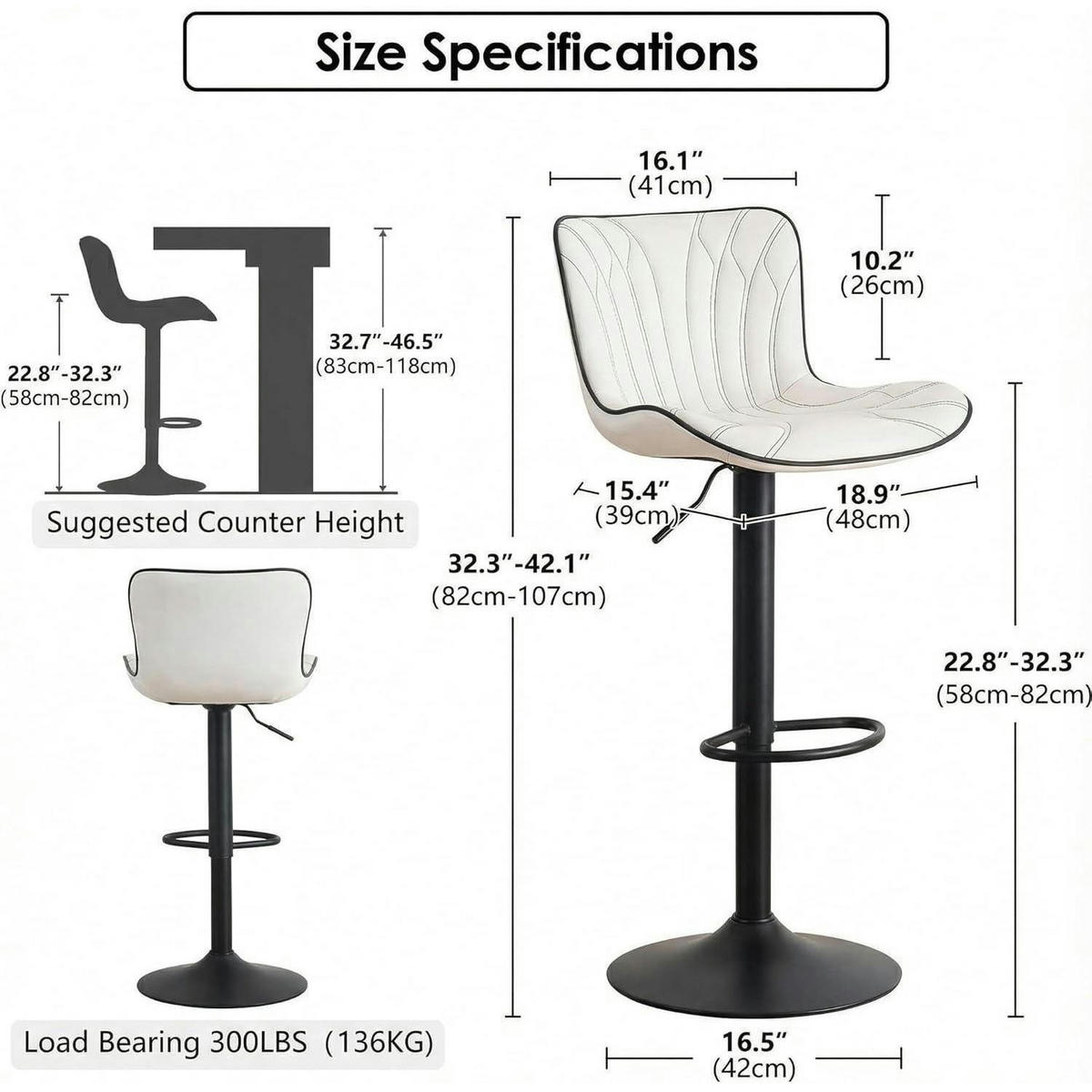 BARHOCKER 2er Set Kunstleder Weiß Höhenverstellbar - Weiß, Kunststoff (83/54/48cm)