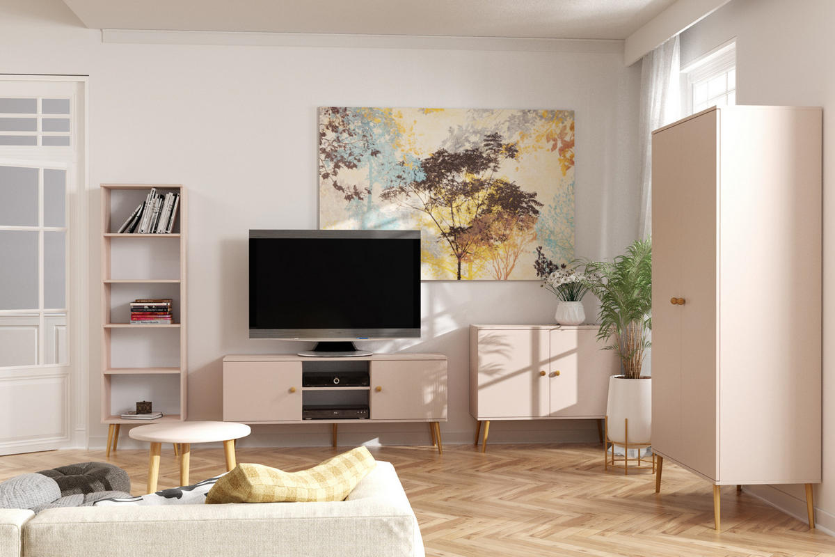 KLEIDERSCHRANK Ikon, Macchiato Matt, Mit 5 Regalen - Beige, Holzwerkstoff (87/212/41cm) - Bettso