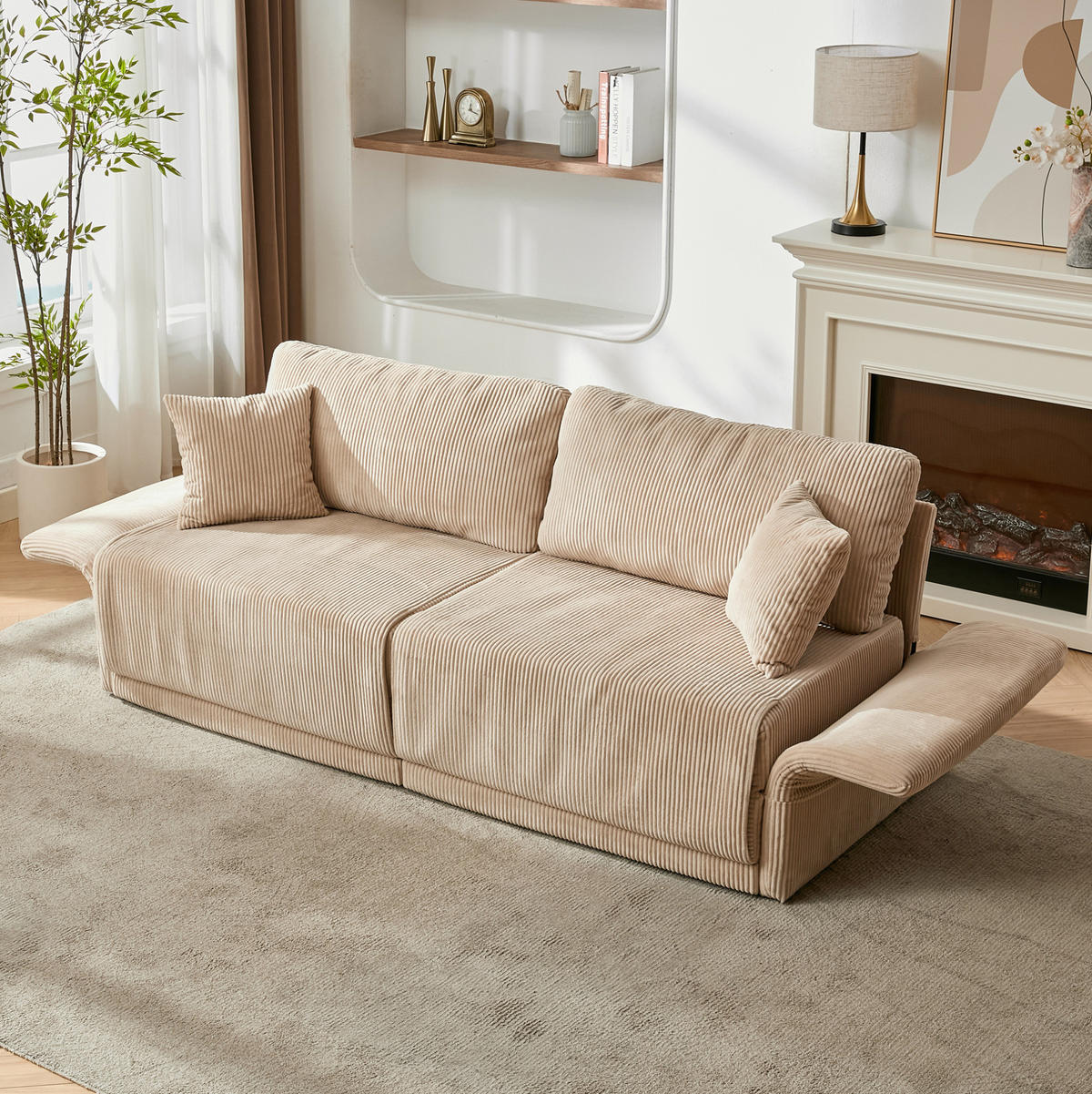 SOFA klappbar 182 cm Beige Cord mit Schlaffunktion - Beige, Kunststoff (182/84/88cm) - Meubliv