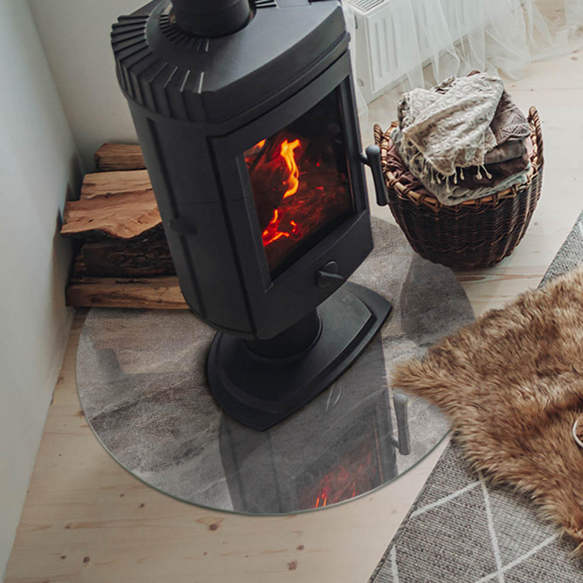 GLASPLATTE für Kamin Ø 70 cm Grau - Grau, Glas (70/70/0.4cm) - ArtPrintCave