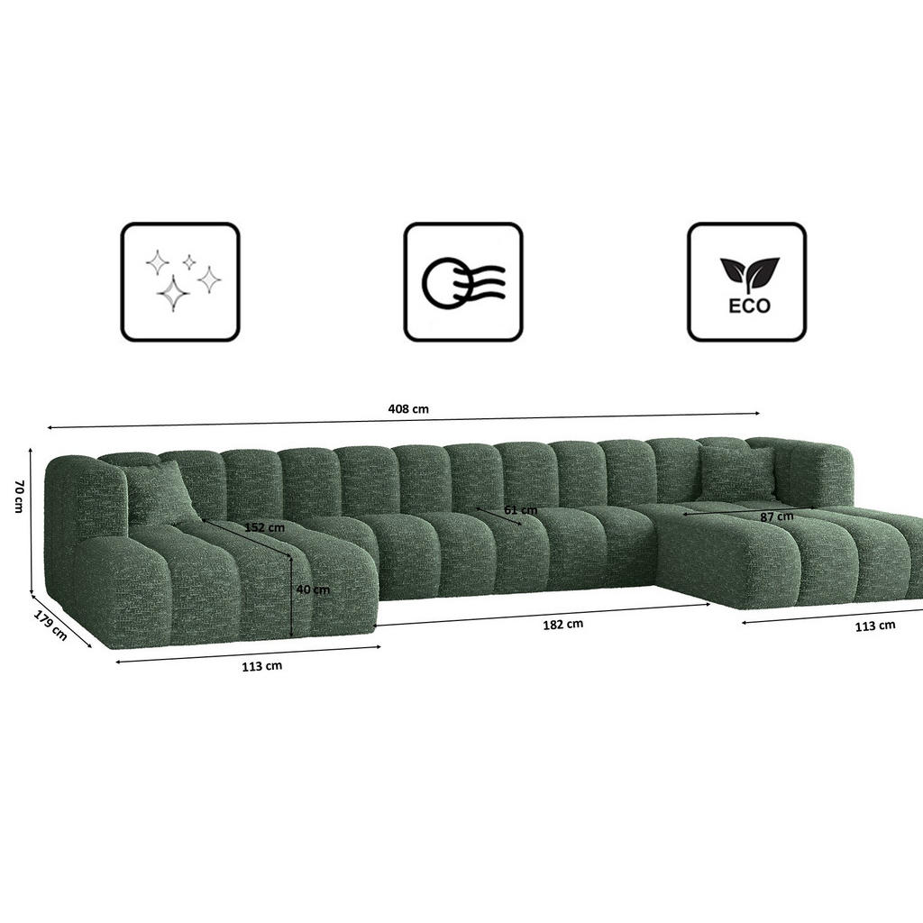 Thumbnail - Kaiser Möbel Ecksofa, Grün, Holz, 408x179 cm, Wohnzimmer, Sofas & Couches, Wohnlandschaften, Ecksofas