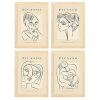 POSTER Set mit 4 PicassoSammlung von Linienporträts Ästhetische A4 Rahmen aus hellem Holz - Beige, Papier (29.7/3cm) - Nacnic