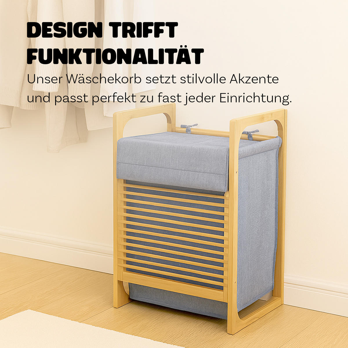 WÄSCHEKORB Bambus 40x35x60 cm - Grau, Naturmaterialien (40/60/35cm) - Bestlivings