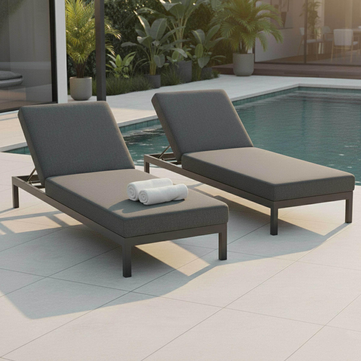 SONNENLIEGE 2-tlg., Grau - Grau, Metall (202/74/75cm) - Oviala