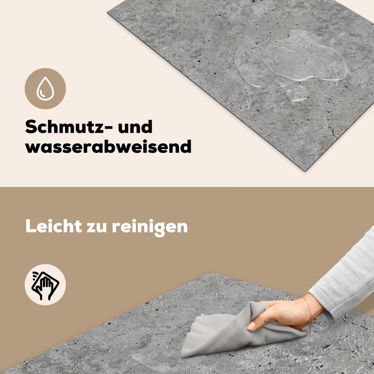 HERDABDECKPLATTE Beton - Schiefer - Grau - Struktur aus Beton Induktionsmatte 83x51 cm - Hellgrau, Kunststoff (83/51.5/0.2cm) - MuchoWow
