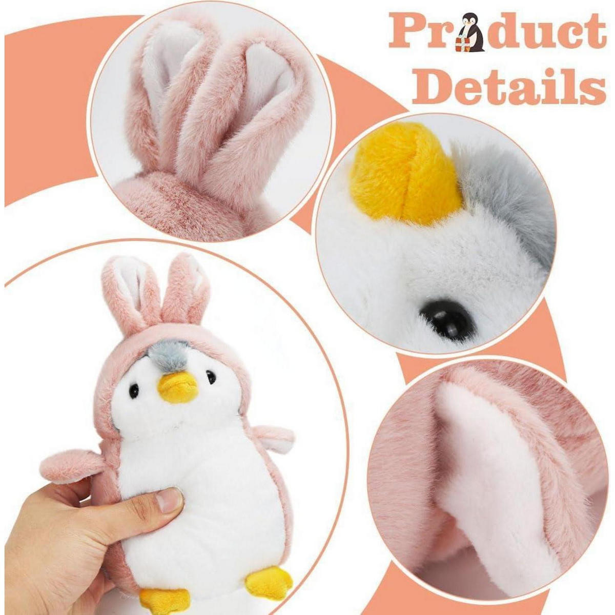 KUSCHELTIER Pinguin Rosa Hasenohren 20 cm - Rosa, Textil (15/20cm)