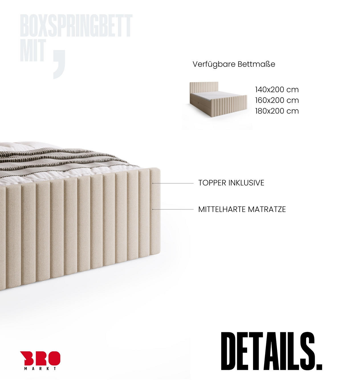 BOXSPRINGBETT Dream Duo mit Topper 160/200 Beige - Beige, Kunststoff (160/200cm) - Bromarkt