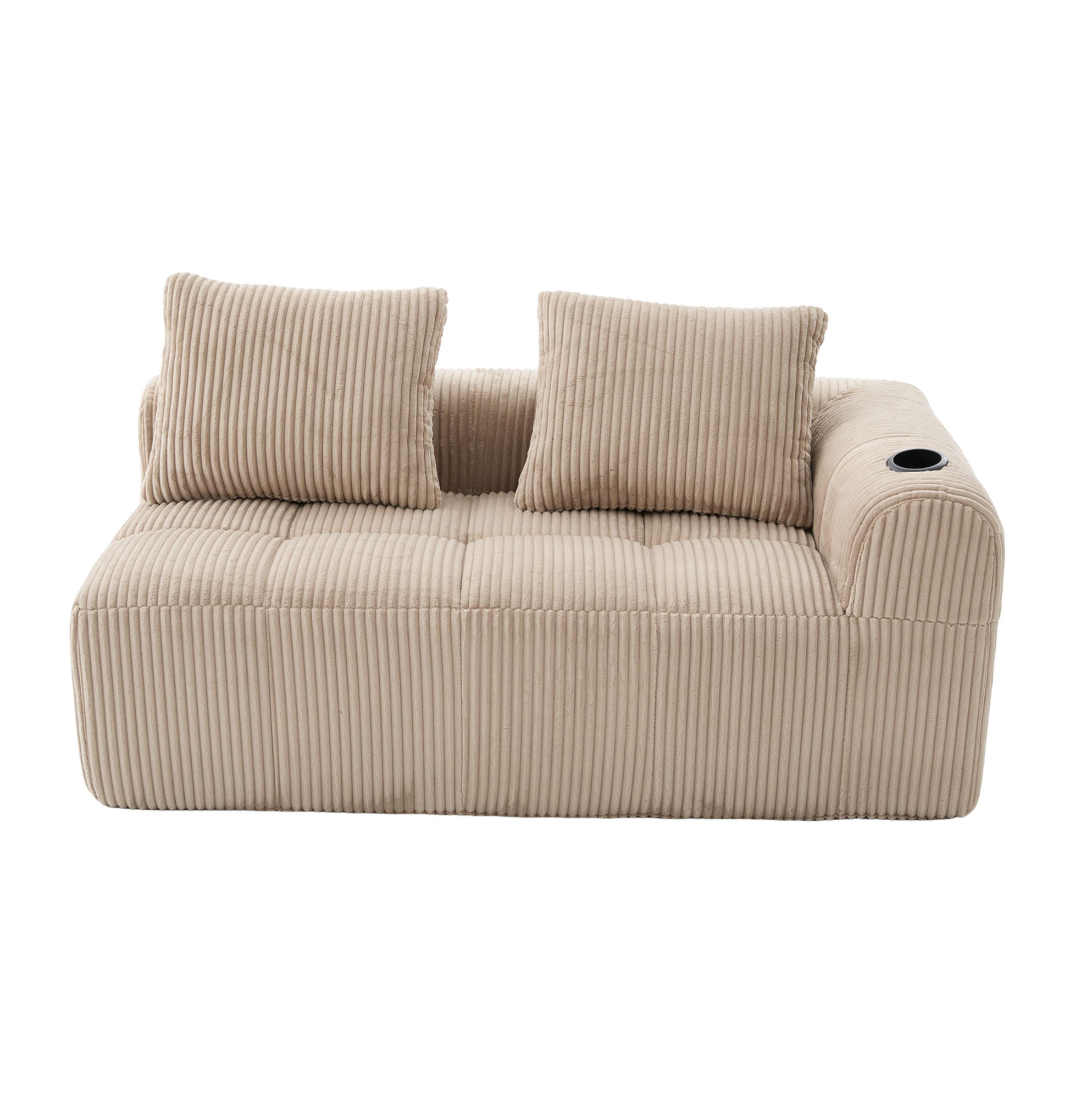 OKWISH DVOUMÍSTNÁ pohovka 158/93/61 cm khaki z kordurové látky s bočními kapsami a držáky nápojů