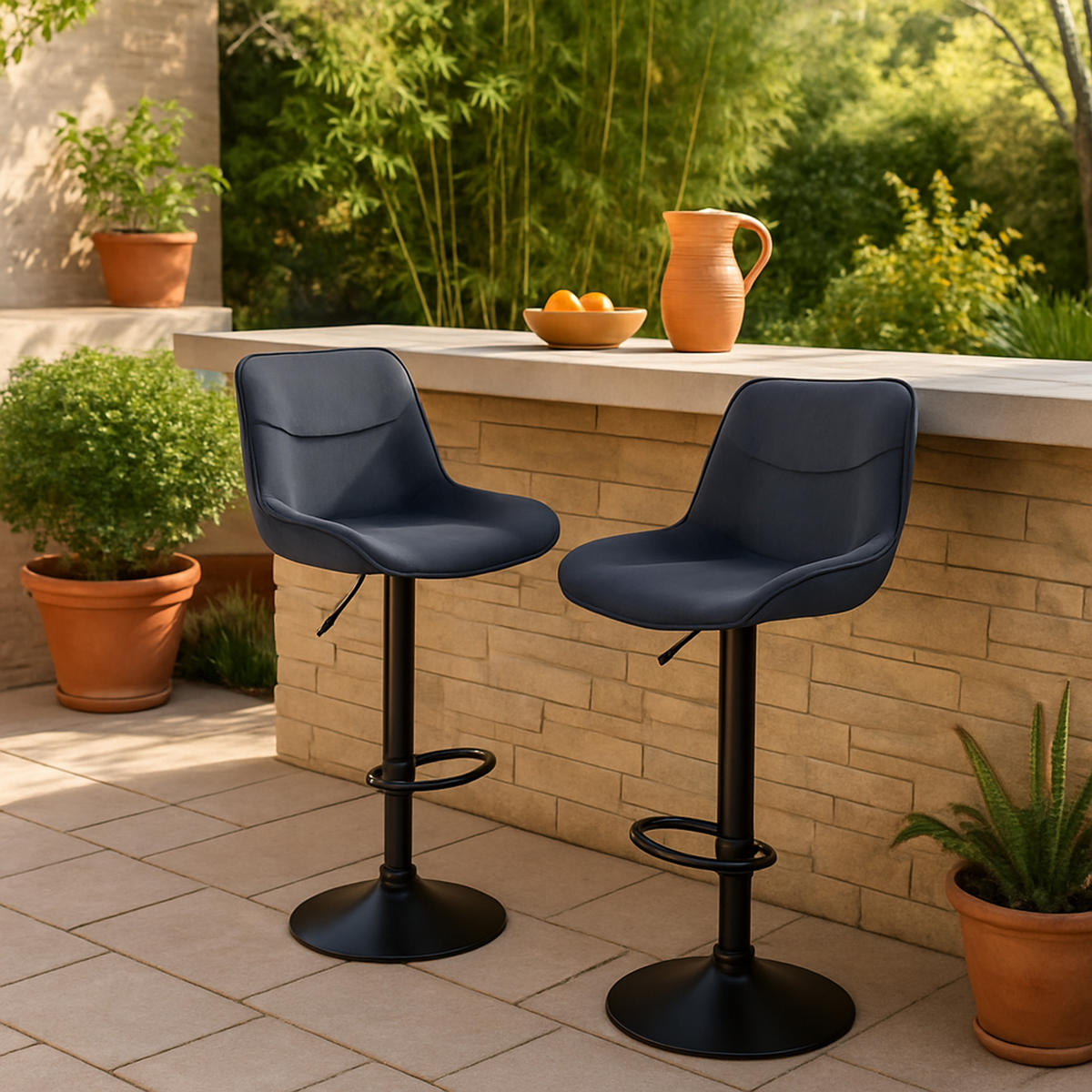 BARHOCKER 2er Set Vulcano Samt schwarz schwarz - Schwarz, Textil/Metall (49/106/51cm) - TPFLiving