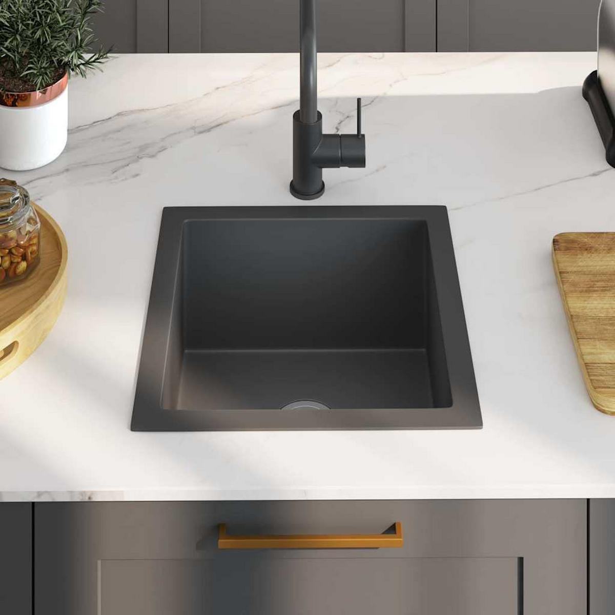 EINBAUSPÜLE Handgemachte Schwarz Edelstahl - Schwarz, Metall (40/20/40cm) - vidaXL