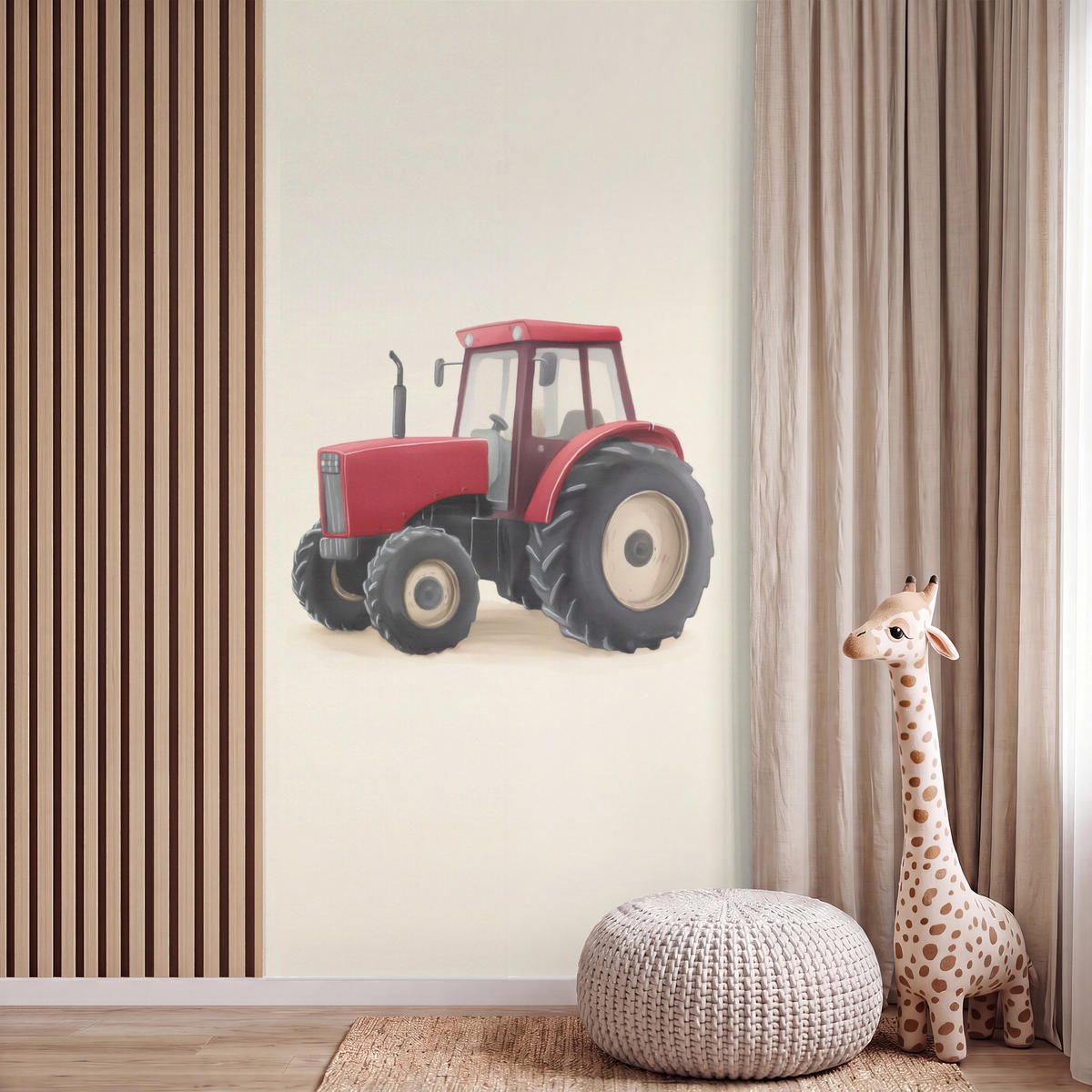 KINDERTAPETE - Traktor - Minimalistisch - Illustration - Rot - 120x260 cm - Rot, Papier (120/260cm) - OnlyWow