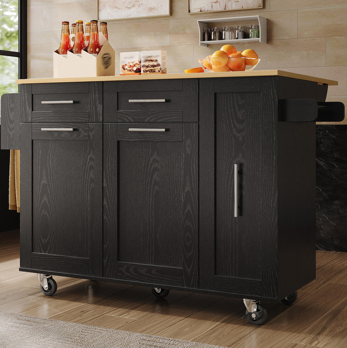 KÜCHENINSEL mit Klapptisch 110 x 46 x 90,5 cm Schwarz - Schwarz, Metall (74/92.5/134.5cm) - Beauniv