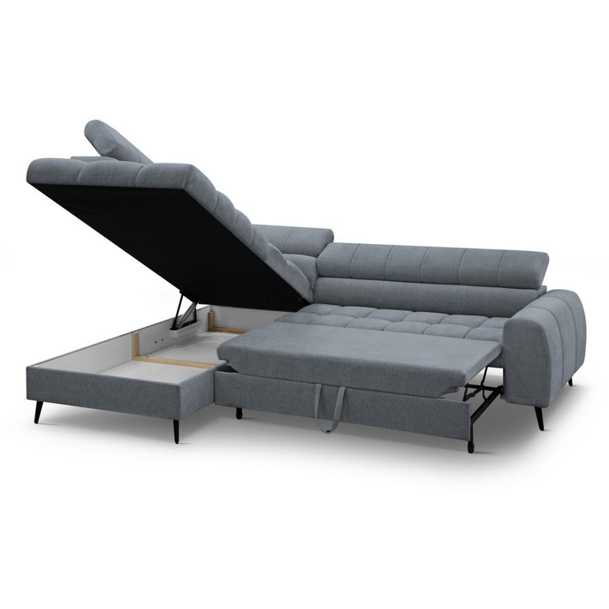 ECKSCHLAFSOFA Vinni Grau, Chenille-Stoff, links - Grau, Textil (265/205cm) - Beautysofa