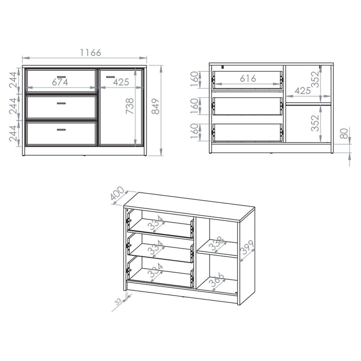 SIDEBOARD Kaius Kašmír a tmavé dřevo - kašmírová, kompozitní dřevo (116.6/84.9/40cm) - Petits-meubles