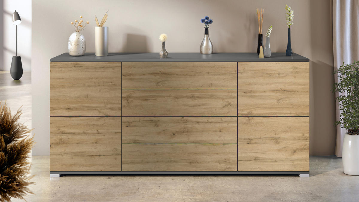 SIDEBOARD Rova Eiche Evoke - Eiche San Remo, Holzwerkstoff (166.5/75.5/35cm) - Vladon