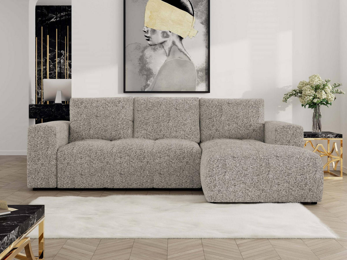 ECKSOFA MONIVA Beige Strukture - Rechts - Beige/Schwarz, Textil (266/164cm) - MKS