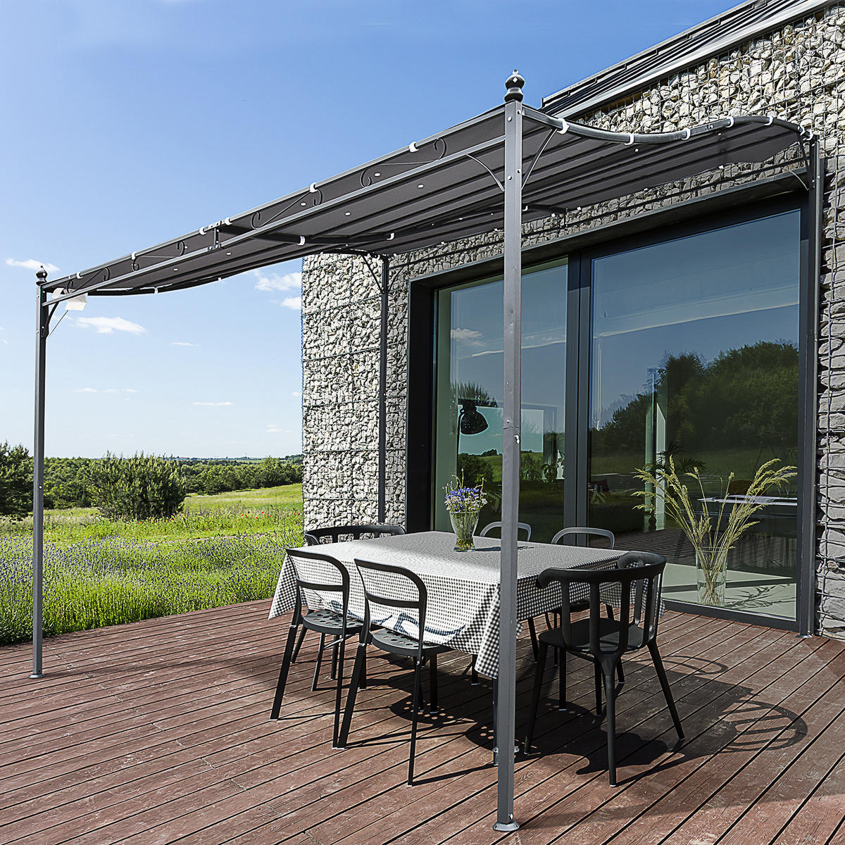 PERGOLA DE-12557 3x3 m mit Wandmontage Grau - Grau, Metall (297/198/297cm) - ComfortXL