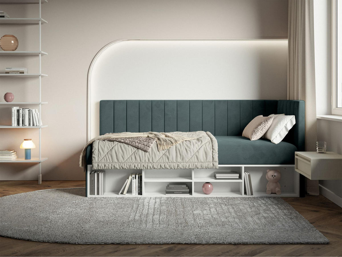 JUGENDBETT Ventrio Blaugrau Easy-Clean-Samtbezug 90x200 cm - Hellgrau, Holz/Textil (90/200cm) - Selsey