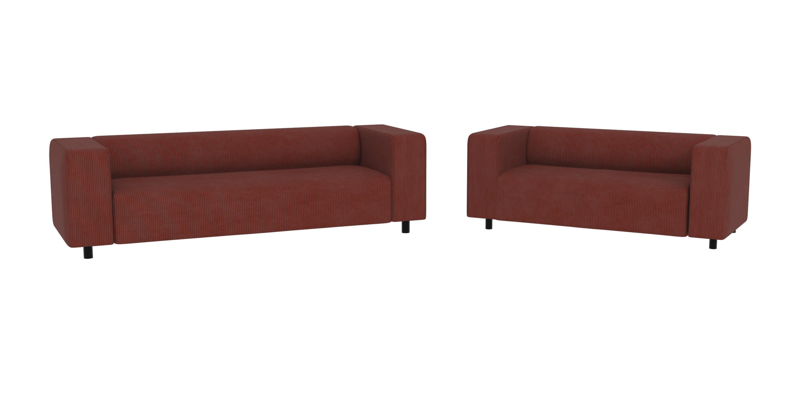 SITZGARNITUR 3+2 Tove Terrakotta Cord - Terra cotta/Schwarz, Holz/Kunststoff (175/65/80cm) - S-Style Möbel