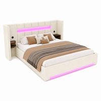 BETT mit USB, LED und Stauraum 180x200 cm Samt Beige - Beige, Metall (180/200cm) - Meubliv