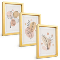BILDER SET 3er Set - 20x30 cm Goldrahmen - Pastellfarbene Pflanzenzeichnungen - Goldfarben, Kunststoff (20/30cm) - TULUP