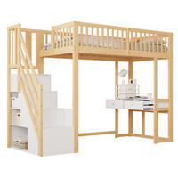 HOCHBETT 90/200 cm DE-01182, in Weiß & Eiche, mit Tisch und Stauraum-Treppe - Eichefarben, Holz (90/200cm) - ComfortXL