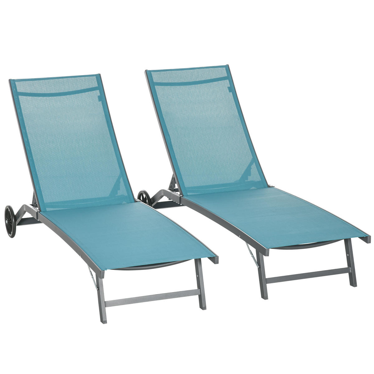 SONNENLIEGE DE-15613 2er-Set mit Rollen und 5-fach verstellbarer Rückenlehne Blau - Blau, Metall (66/34/195cm) - ComfortXL