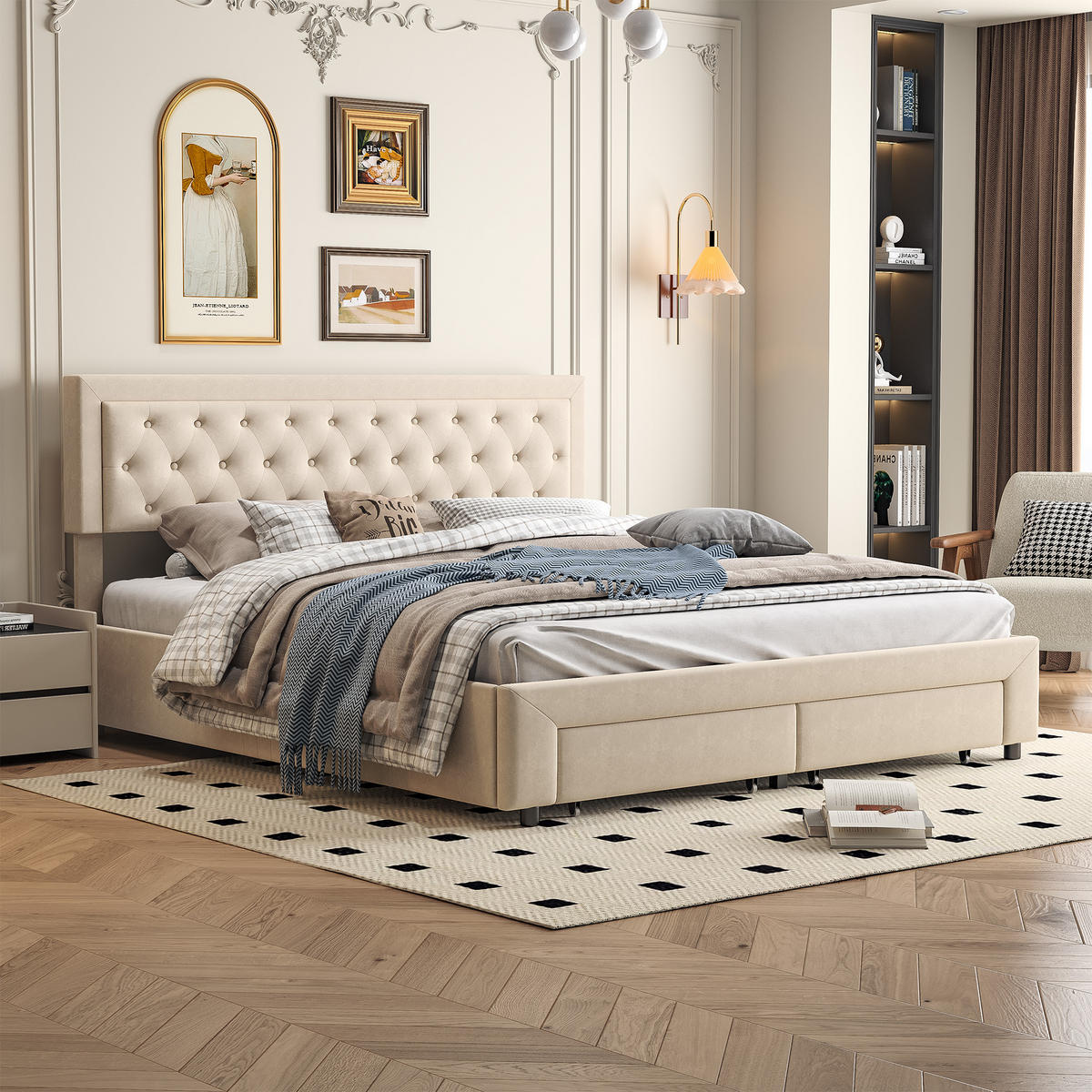 POLSTERBETT 180x200 cm Schubladen Samt Doppelbett Beige - Beige, Holz (180/200cm) - PARAFTA HOME