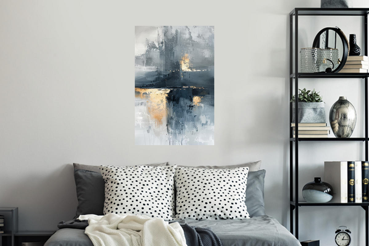 WANDTATTOO Kunst - Grau - Gold - Abstrakt 40x60 cm - Dunkelgrau, Kunststoff (40/60/0.1cm) - MuchoWow