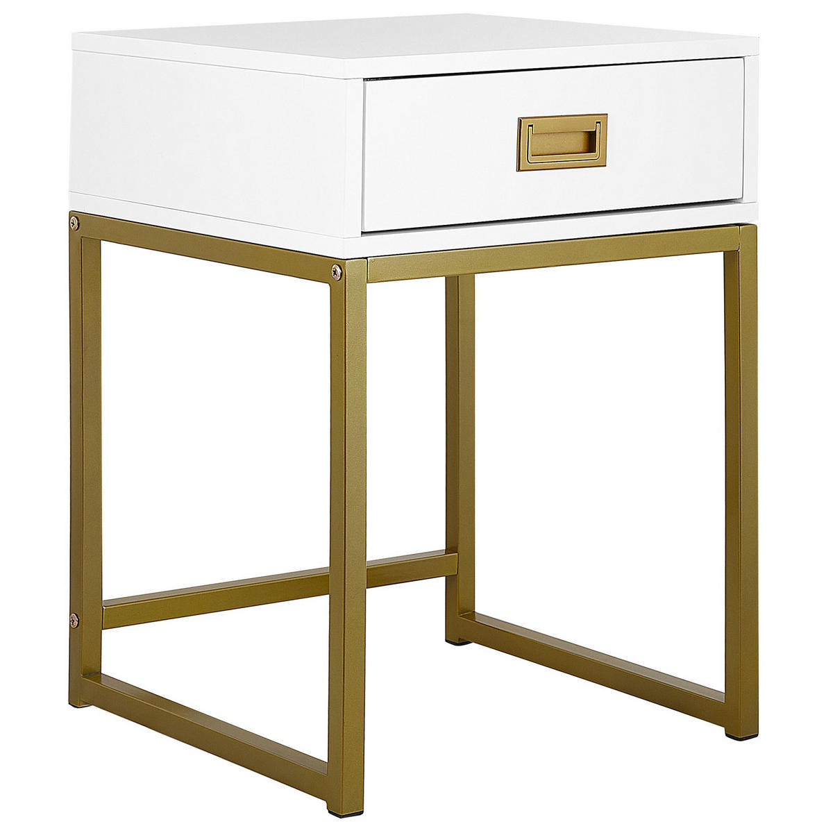 BEISTELLTISCH weiß/gold 1 Schublade quadratisch 40/40/57 cm Largo - Goldfarben/Weiß, Holzwerkstoff (40/40/57cm) - Beliani