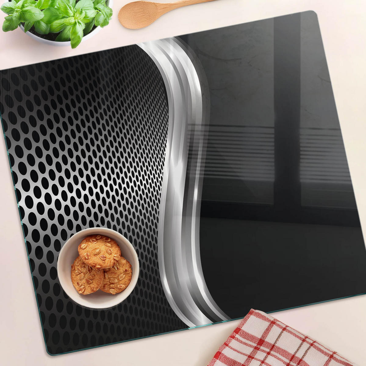 GLASPLATTE 60x52 cm Textur - Schwarz, Glas (60/0.4/52cm) - TULUP